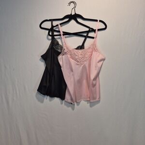 2 Vintage Vassarette Satin Camisoles Women's Lrg Lace Trim Coquette Balletcore